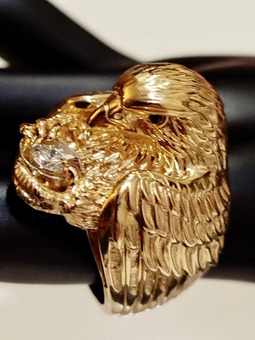 Кольцо“Сокол” золото 585,бриллиант,сапфиры