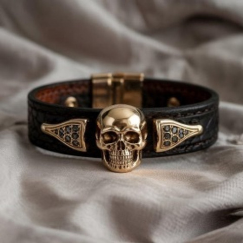 Эксклюзивные  кожанные браслеты с золотом  арт:6009 - 1/3