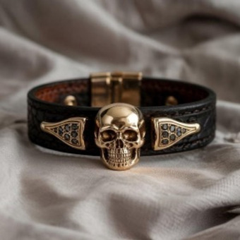 Эксклюзивные  кожанные браслеты с золотом  арт:6009