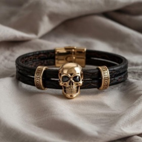 Эксклюзивные  кожанные браслеты с золотом  арт:6009 - 2/3