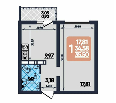 Новостройка однокомнатная Мариуполь