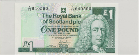 Шотландия , 1 фунт , 2001 г. , Unc .
