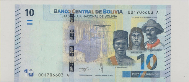 Боливия , 10 боливиано , 2018 г. , Unc .