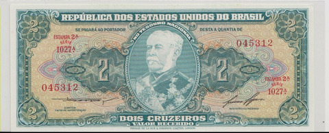 Бразилия , 2 крузейро , 1956-58 г. , Unc .