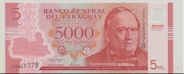Парагвай , 5000 гуарани , 2022 г. , Unc .