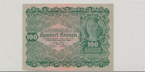 Австрия , 100 крон , 1922 г. , XF+ .
