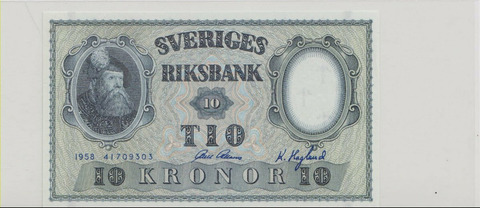 Швеция , 10 крон , 1958 г. , Unc .