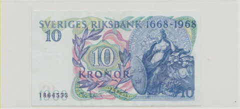 Швеция , 10 крон , 1968 г. , Unc- .