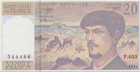 Франция , 20 франков , 1991 г. , XF+ .