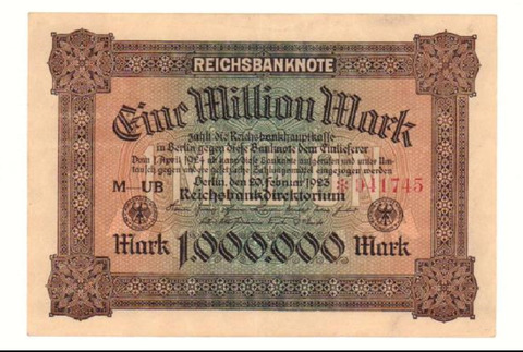 Германия , 1 млн. марок , 1923 г. , XF+ .