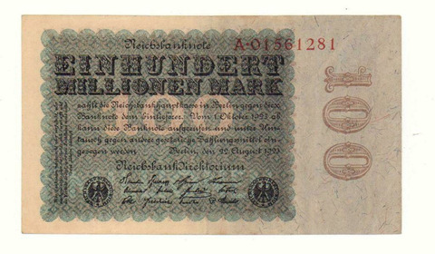 Германия , 100 млн. марок , 1923 г. , XF .