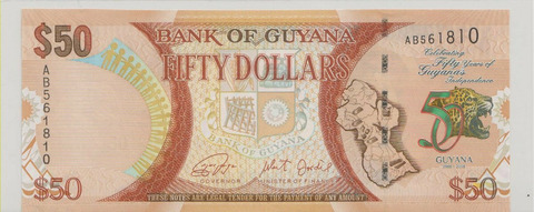 Гайана , 50 долларов , 2016 г. , Unc .