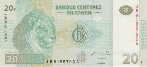 Конго , 20 франков , 2003 г. , Unc .