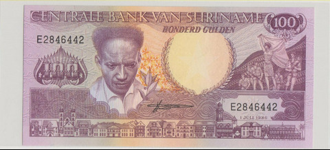Суринам , 100 гульденов , 1986 г. , Unc .