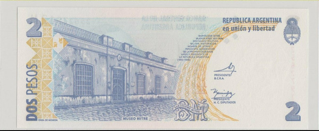 Аргентина , 2 песо , 2010 г. , Unc . - 2/2