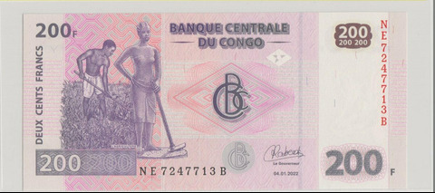 Конго , 200 франков , 2022 г. , Unc .