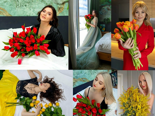 Фотосессия с живыми цветами и платьями - 1/12