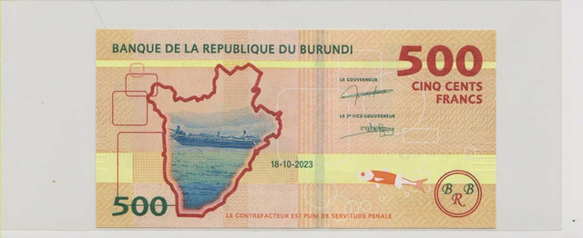 Бурунди , 500 франков , 2023 г. , Unc . - 2/2