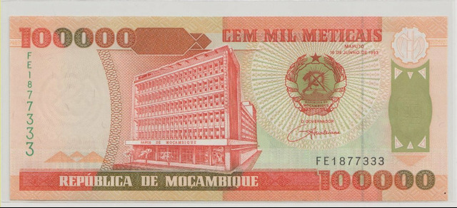 Мозамбик , 100000 метикалов , 1993 г. , Unc .